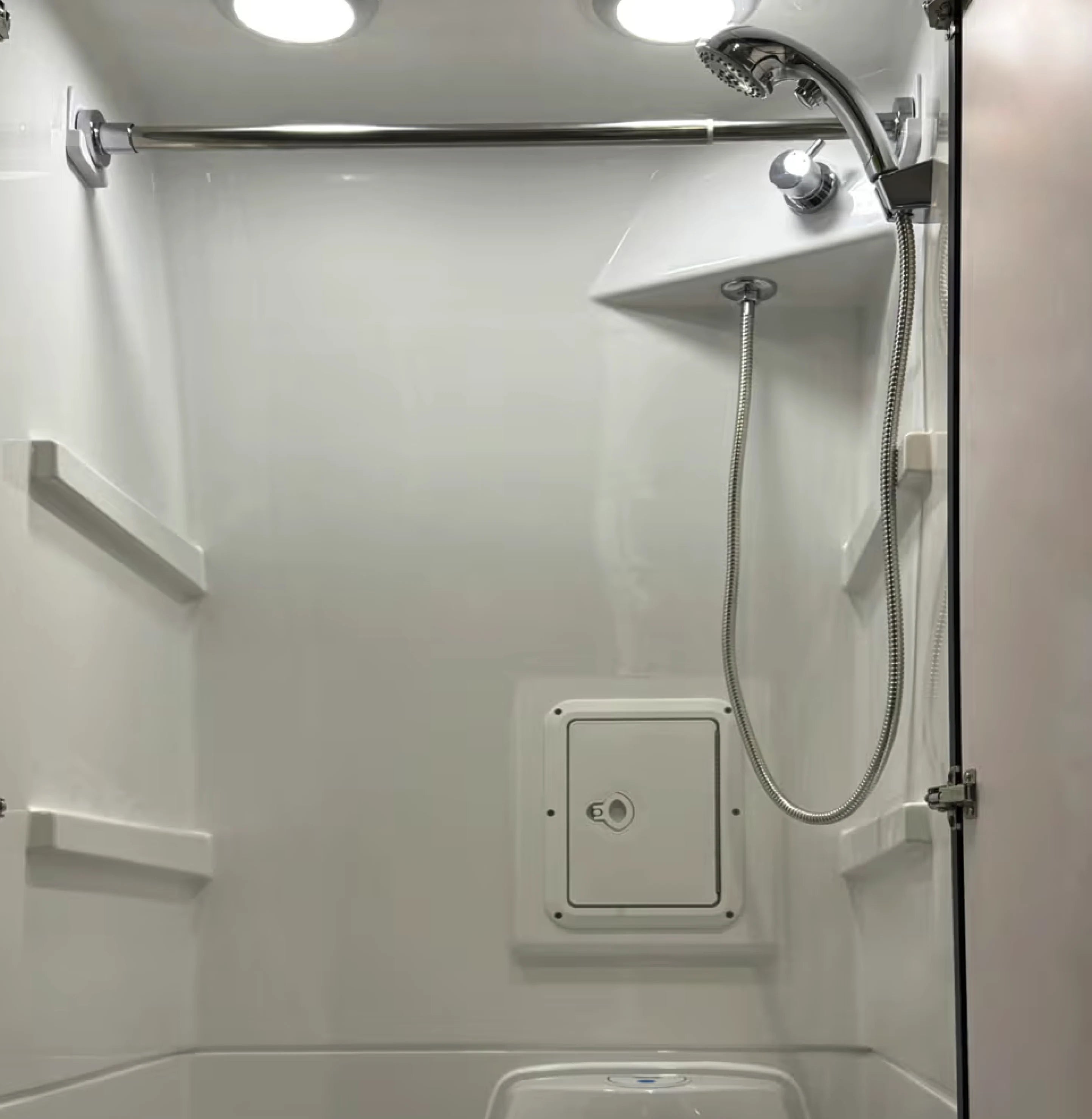 Modern shower in camper van interior, perfect for overland adventure van and vanlife.