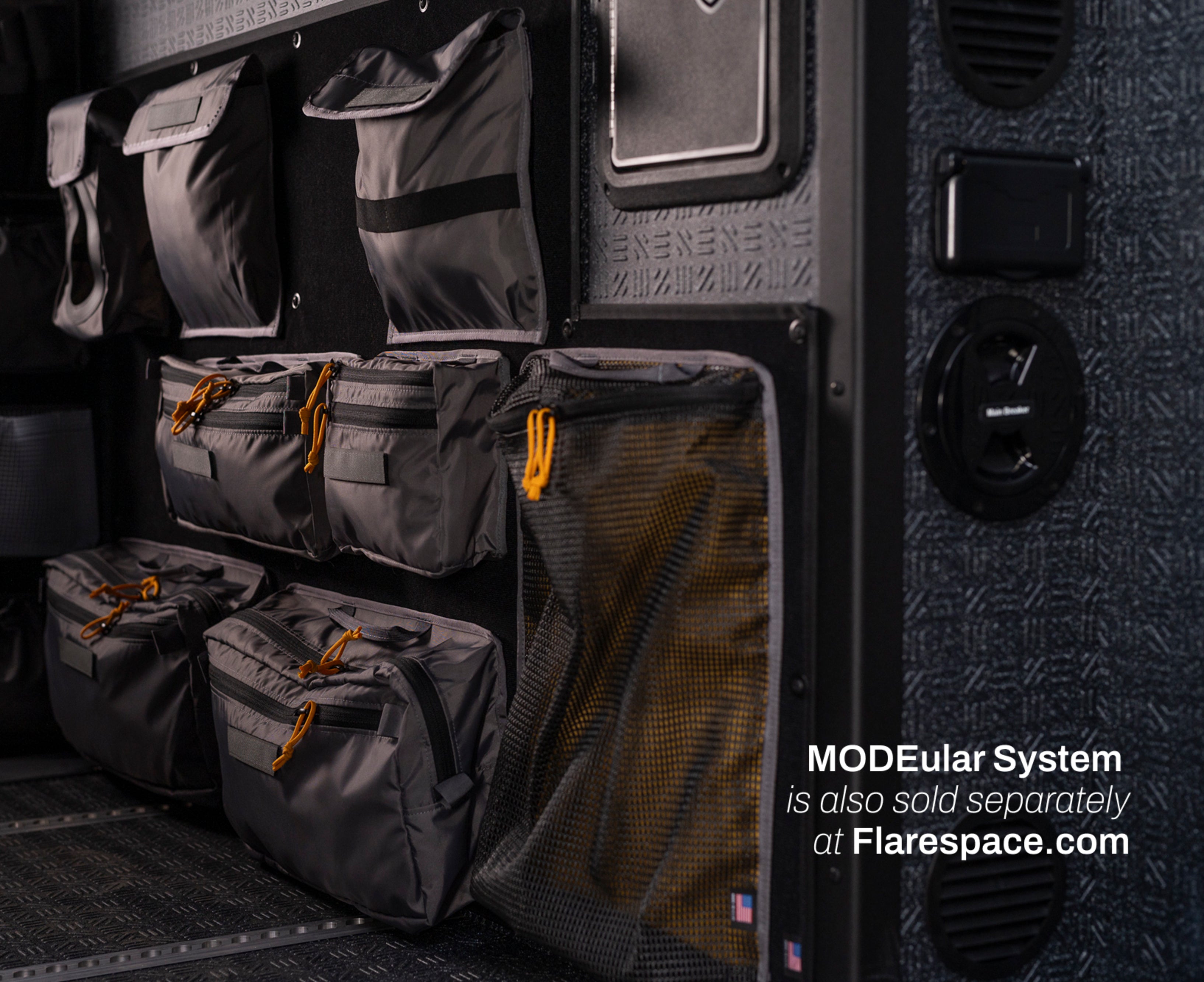 Modular storage system inside adventure van, ideal for camper van, van life, overlanding gear