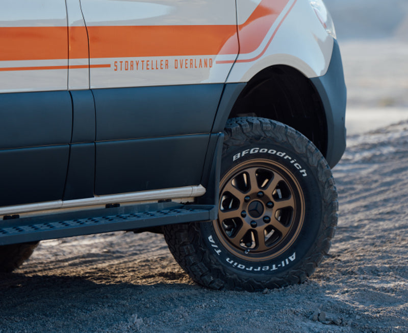 Sprinter 4x4 camper van with rugged BFGoodrich off-road wheels for overland adventure travel