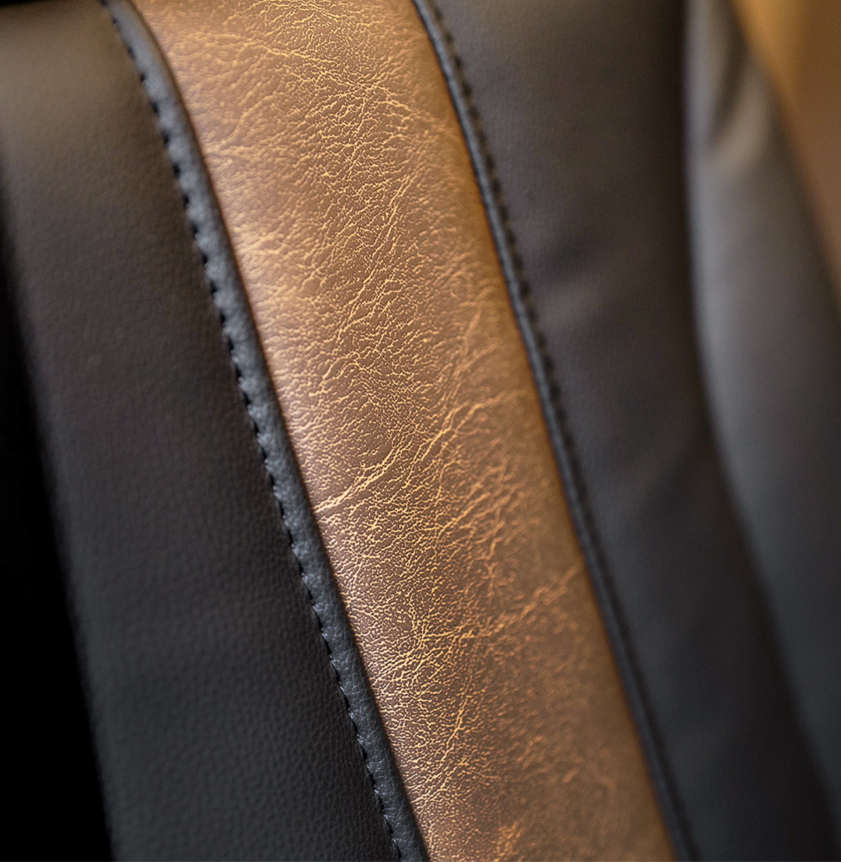 Close-up of premium leather seat in a camper van or adventure van interior
