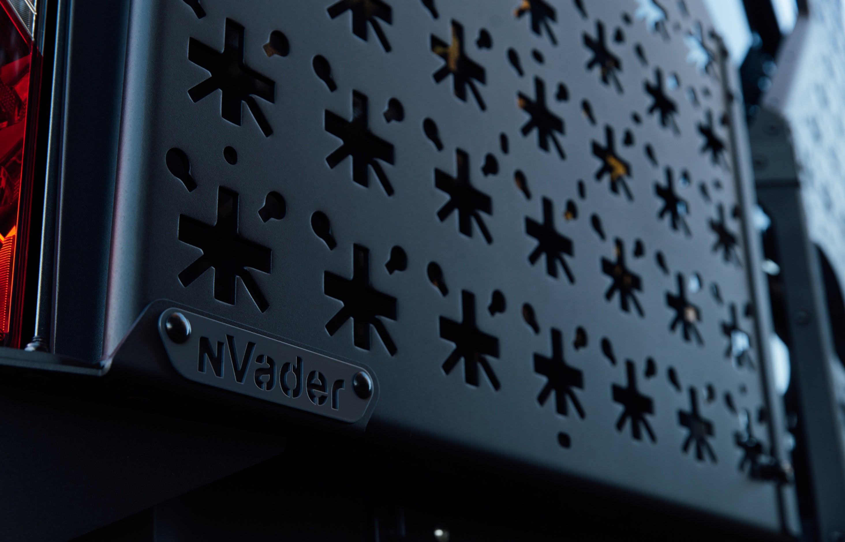 Close-up of nVader gear panel on adventure van, ideal for overlanding and vanlife setups