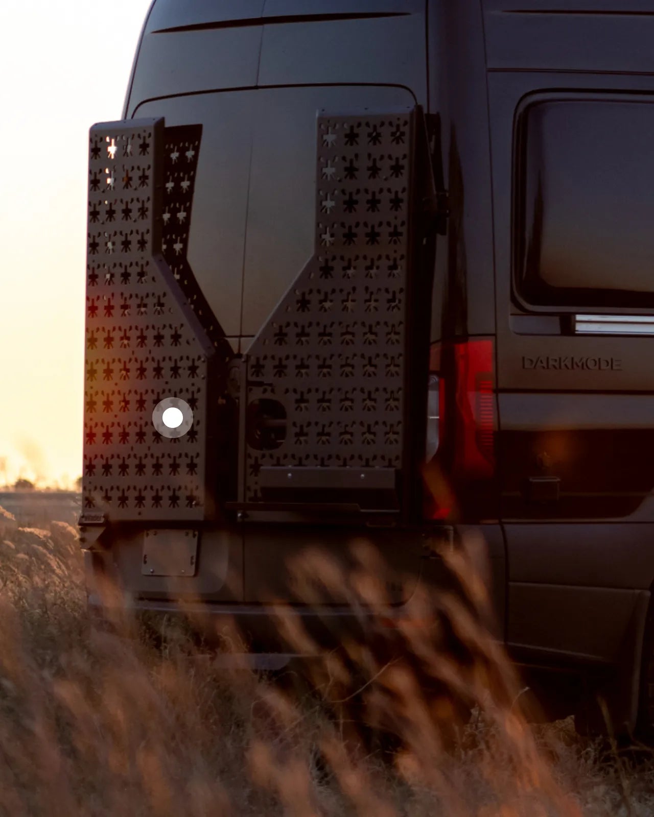Rear cargo rack on offroad Adventure Van, ideal for Overlanding, Vanlife, and Expedition Vehicle travel