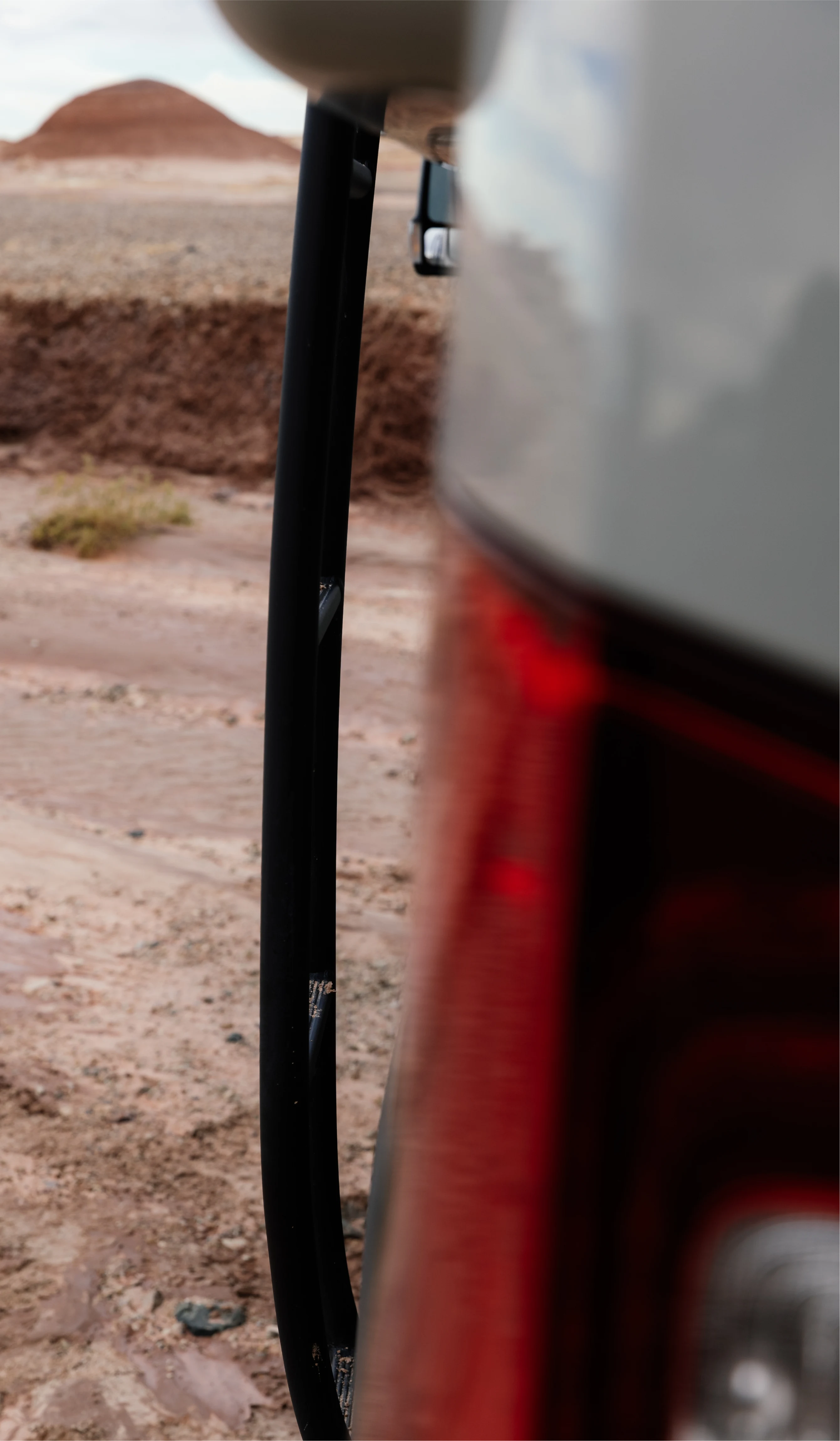Rear light and rugged bumper detail on offroad camper van for adventure vanlife
