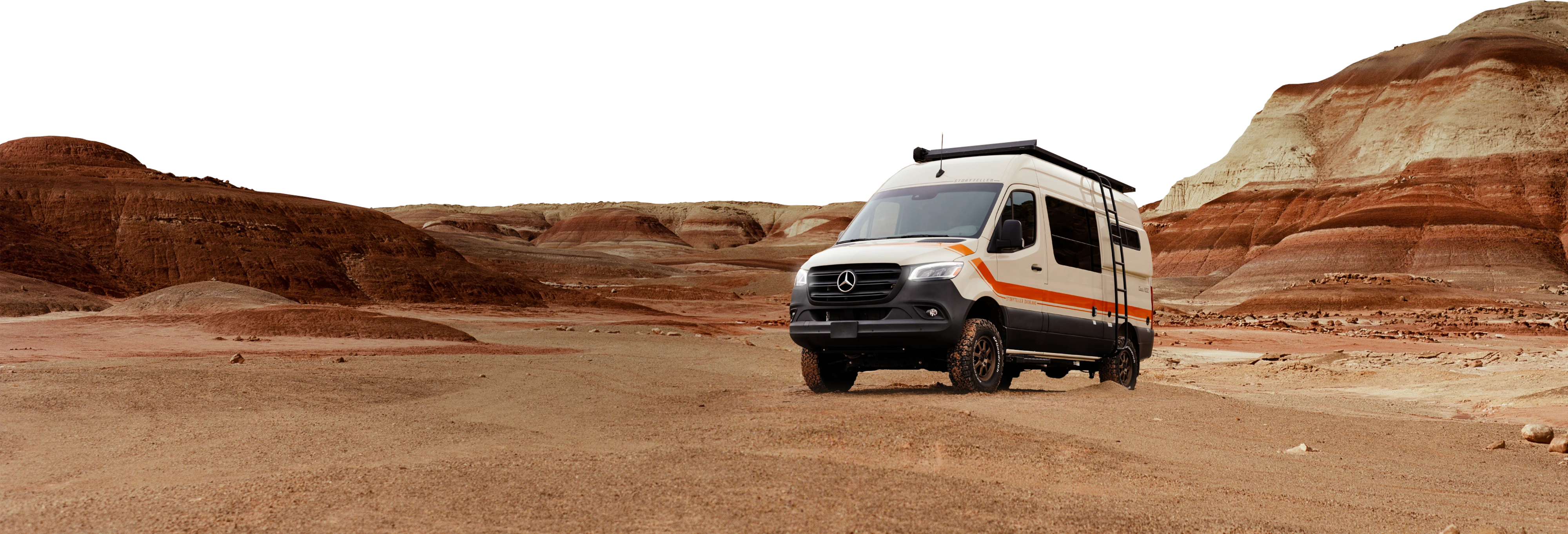 Classic MODE 4x4 Sprinter camper van in desert landscape, offroad adventure van for overlanding