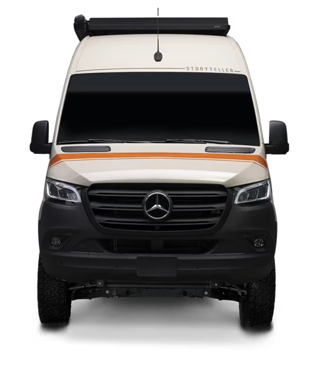 Front view of Classic MODE adventure van, Sprinter 4x4 camper van for overlanding and vanlife.