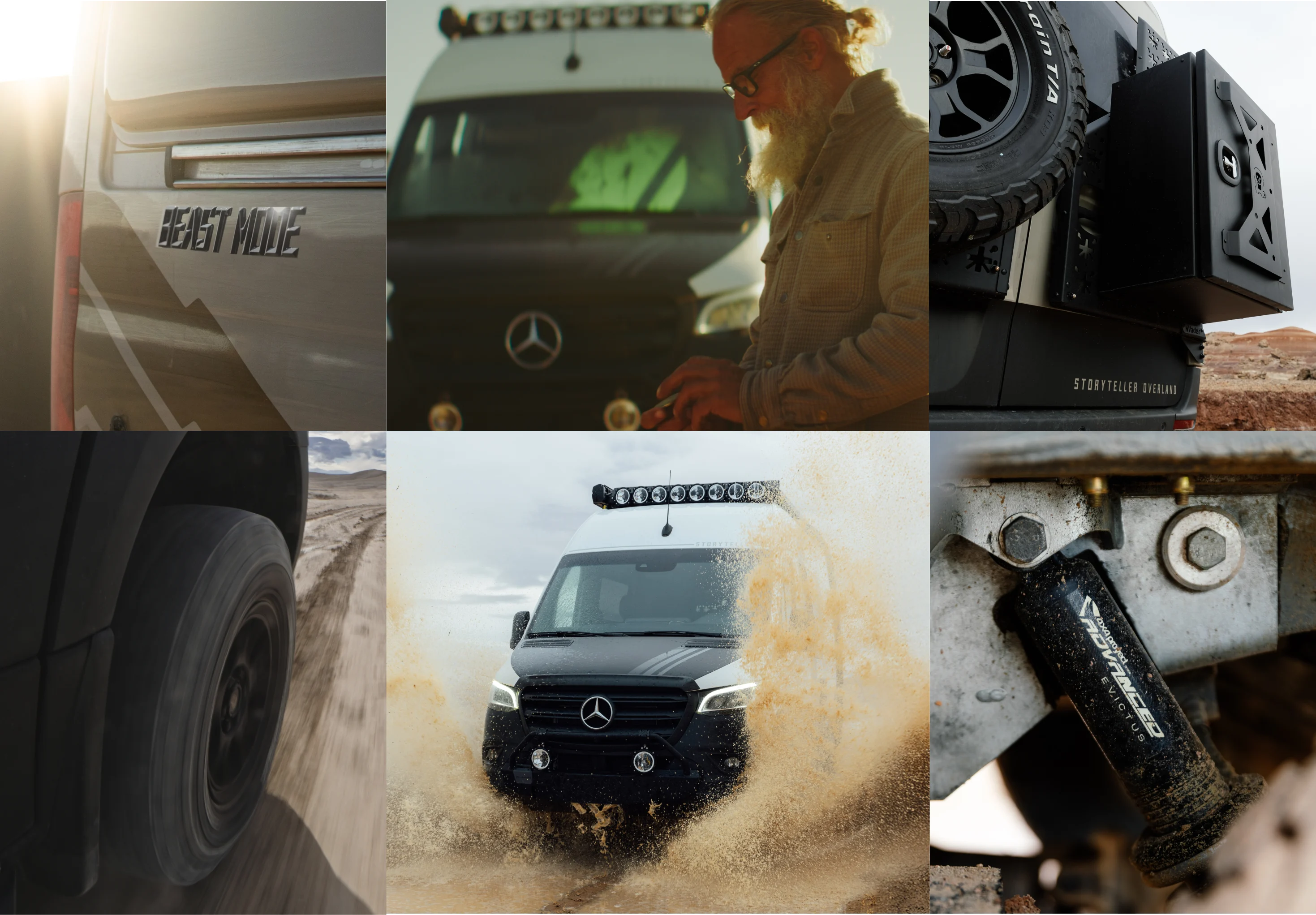Beast MODE adventure van collage, Sprinter 4x4, offroad overlanding vehicle in action
